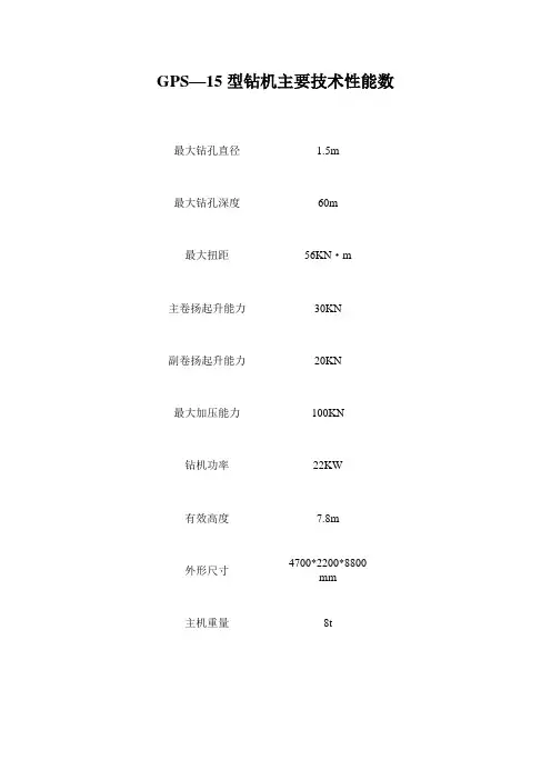 GPS—15型钻机主要技术性能数