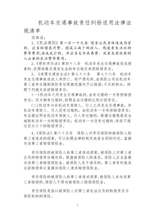 机动车交通事故责任纠纷适用法律法规清单
