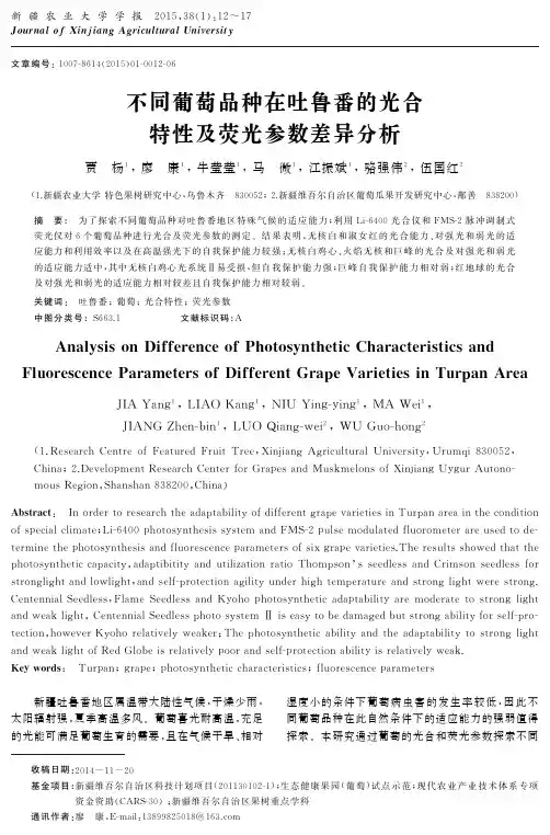 不同葡萄品种在吐鲁番的光合特性及荧光参数差异分析