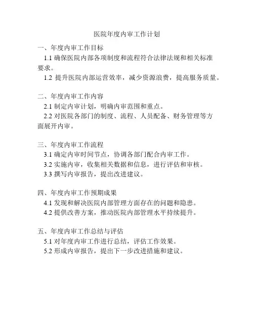 医院年度内审工作计划