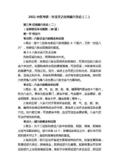 2021中医考研：针灸学之经络腧穴各论（二）