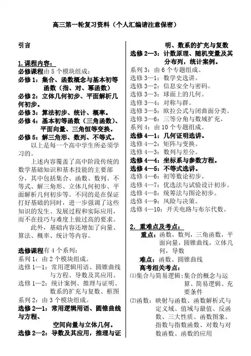 天津高中数学必修+选修全部知识点精华归纳总结