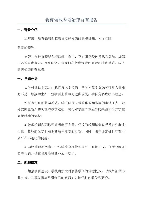 教育领域专项治理自查报告