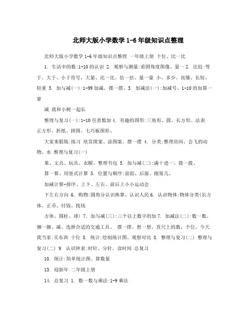 北师大版小学数学1-6年级知识点整理