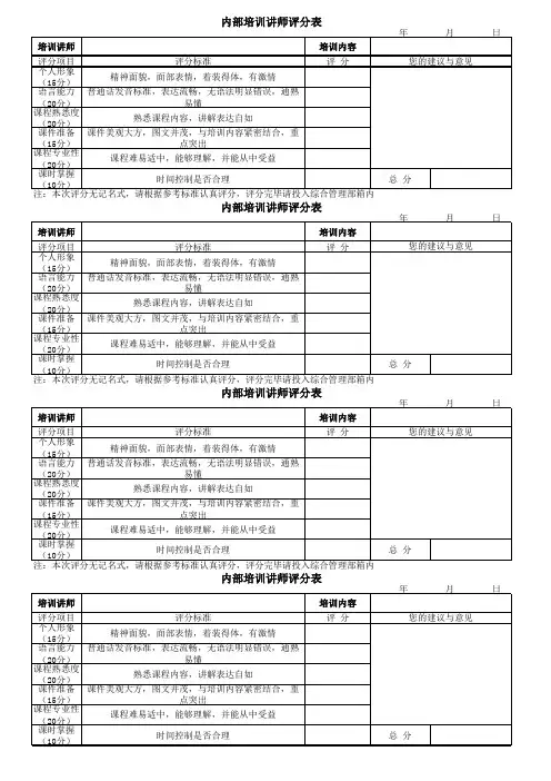 培训评分表