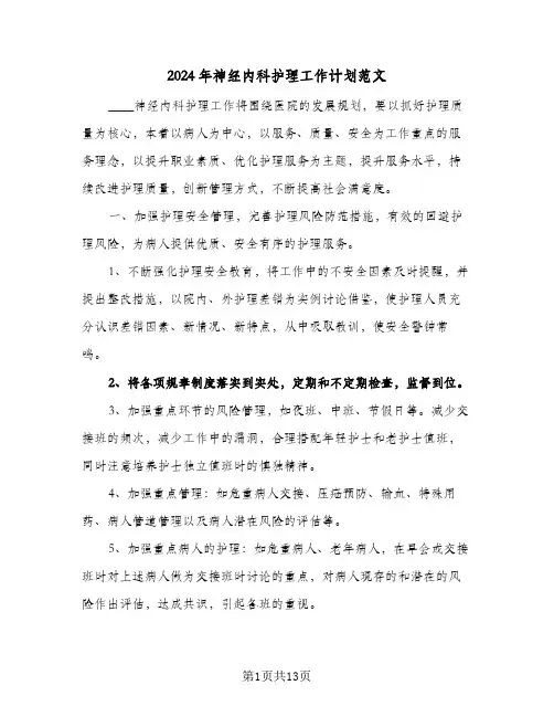2024年神经内科护理工作计划范文(5篇)