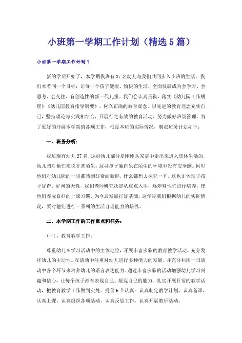 小班第一学期工作计划(精选5篇)