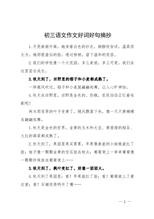 初三语文作文好词好句摘抄