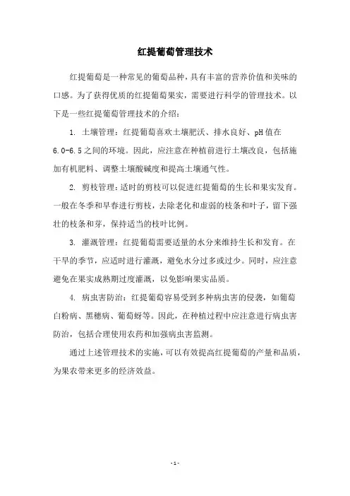 红提葡萄管理技术