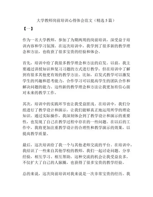 大学教师岗前培训心得体会范文(精选5篇)