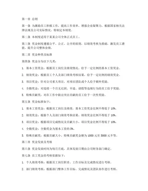 某某公司奖金管理制度
