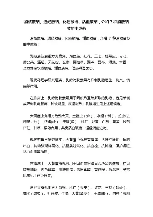 消核散结、通经散结、化痰散结、活血散结，介绍7种消散结节的中成药