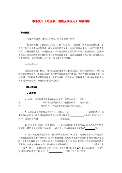 九年级物理中考复习《光现象、透镜及其应用》专题训练