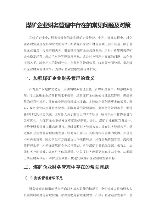 煤矿企业财务管理中存在的常见问题及对策