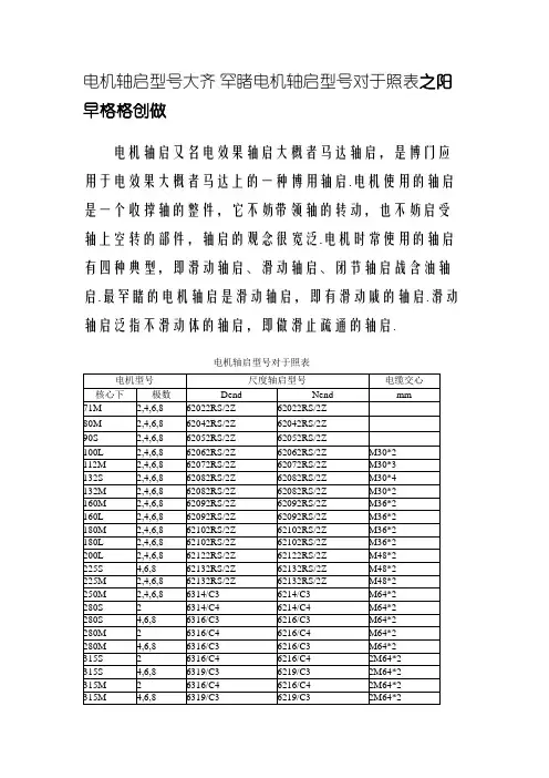 电机轴承型号大全 常见电机轴承型号对照表