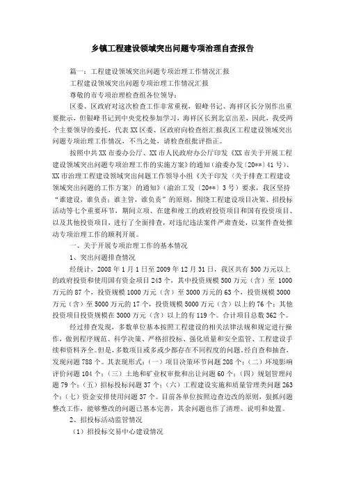 乡镇工程建设领域突出问题专项治理自查报告_2