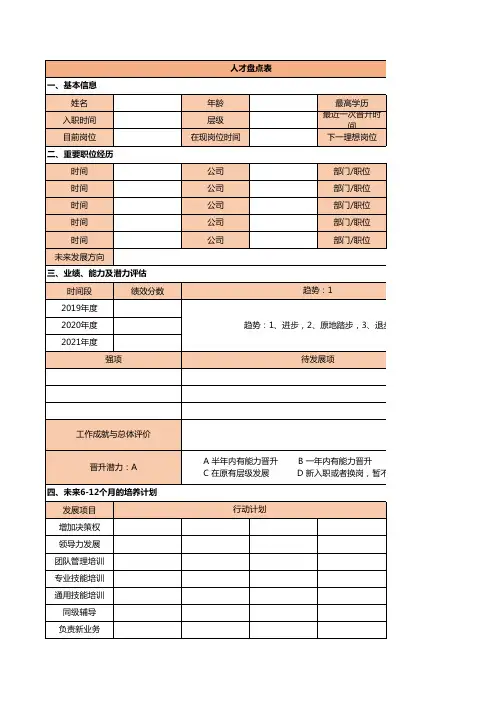【实用模板】人才盘点表