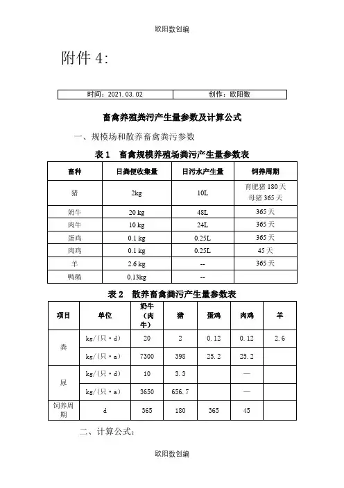 畜禽养殖粪污产生量参数及计算公式之欧阳数创编