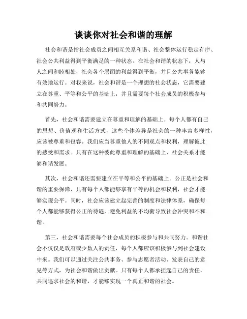 谈谈你对社会和谐的理解