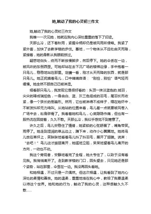 她,触动了我的心灵初三作文