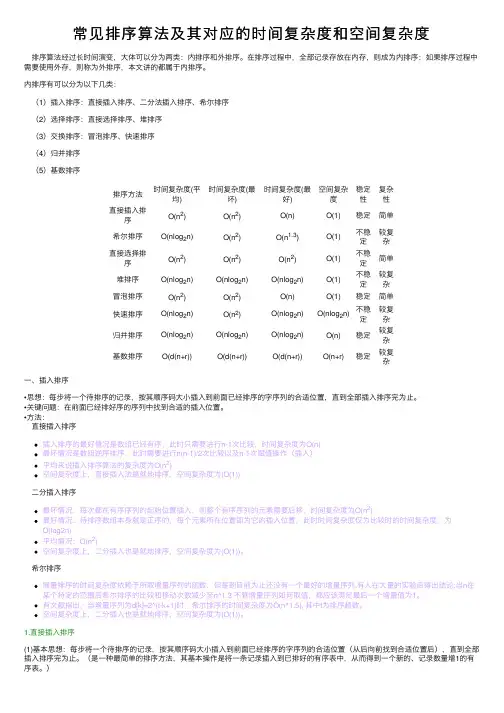 常见排序算法及其对应的时间复杂度和空间复杂度