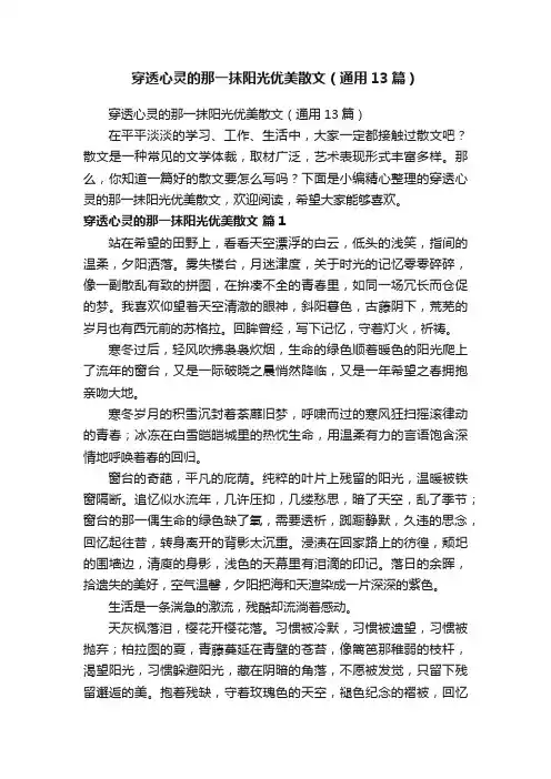 穿透心灵的那一抹阳光优美散文（通用13篇）