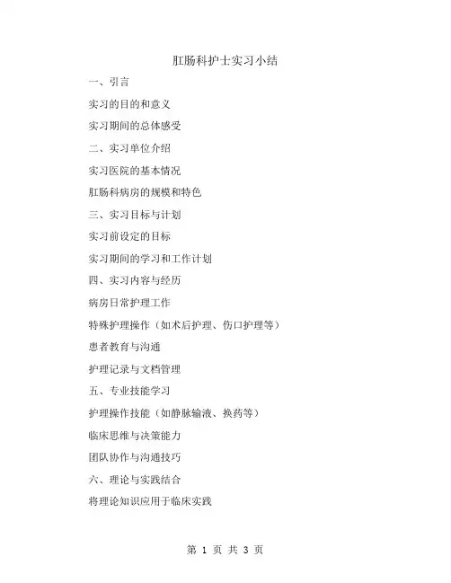 肛肠科护士实习小结