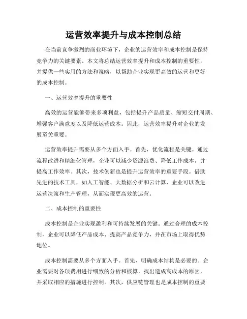 运营效率提升与成本控制总结
