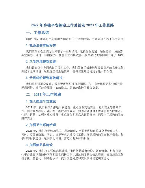 2022年乡镇平安综治工作总结及2023年工作思路