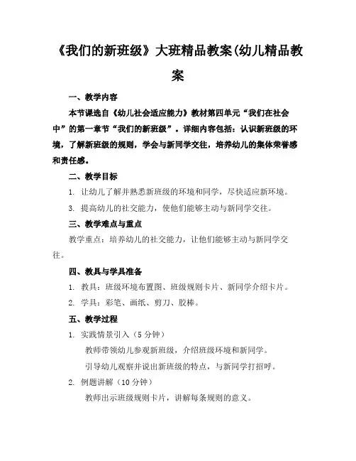 《我们的新班级》大班精品教案(幼儿精品教案