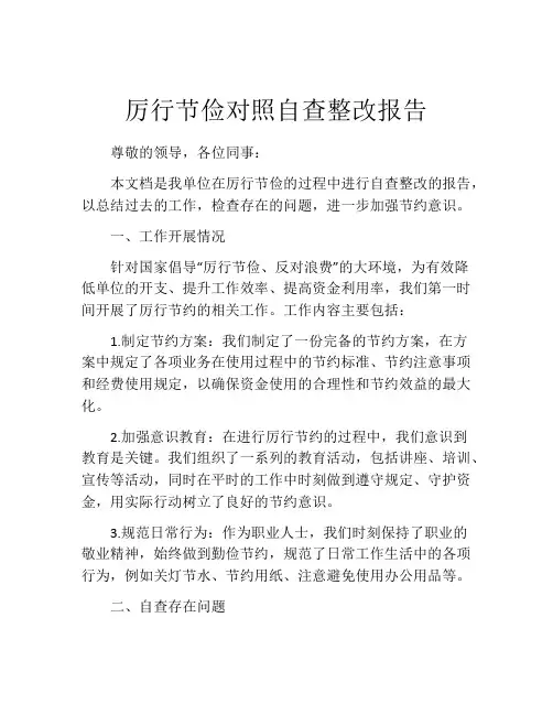 厉行节俭对照自查整改报告