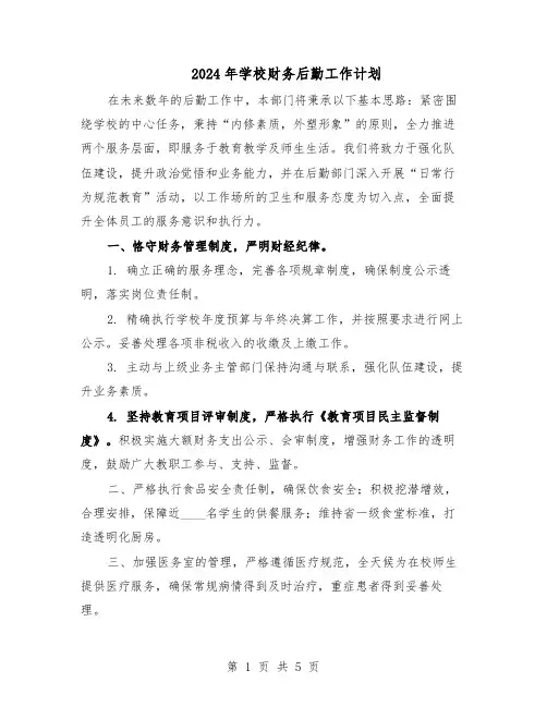 2024年学校财务后勤工作计划（二篇）