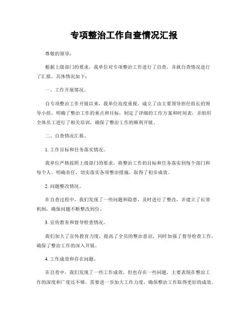 专项整治工作自查情况汇报