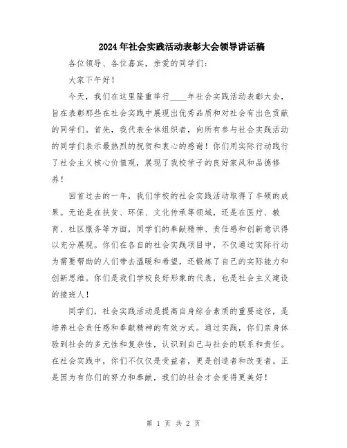 2024年社会实践活动表彰大会领导讲话稿