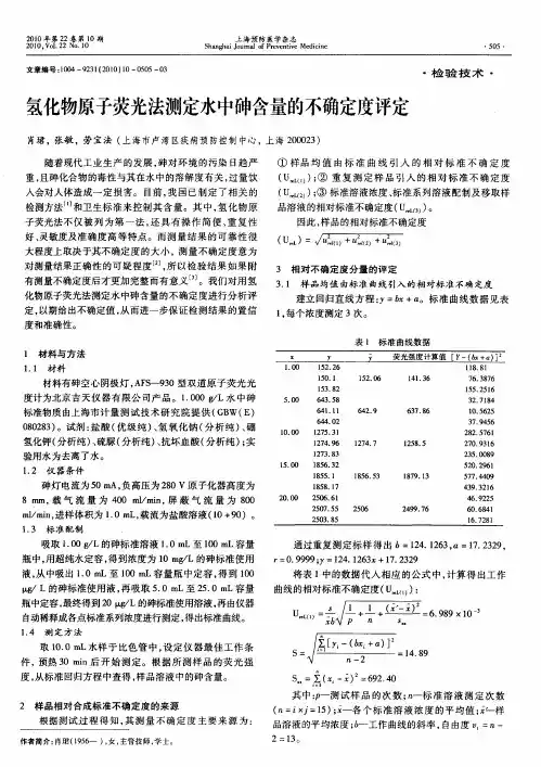 氢化物原子荧光法测定水中砷含量的不确定度评定