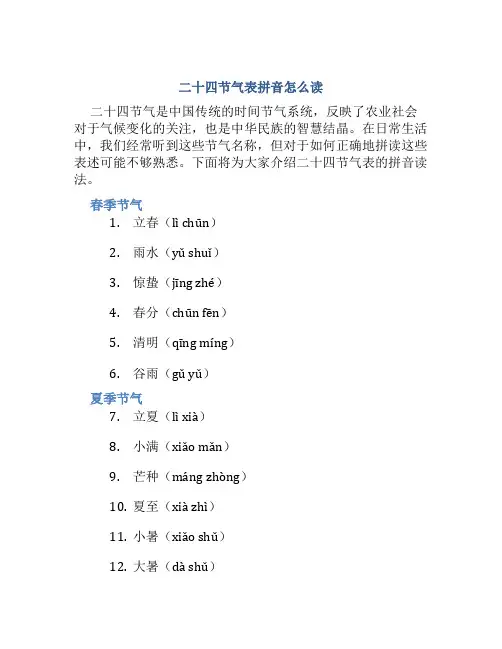 二十四节气表拼音怎么读