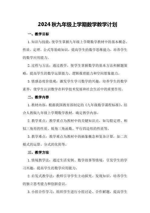 2024秋九年级上学期数学教学计划