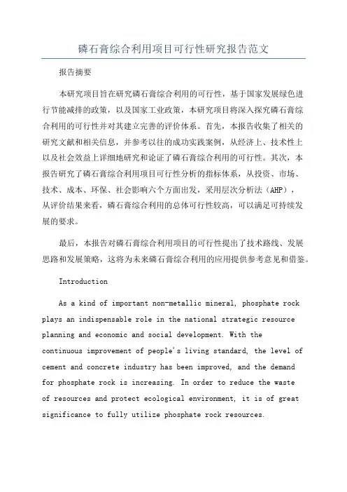磷石膏综合利用项目可行性研究报告范文