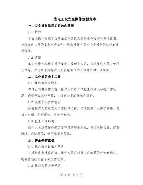 发电工段安全操作规程范本