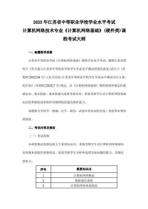 2023年计算机网络技术专业计算机网络基础课程考试大纲