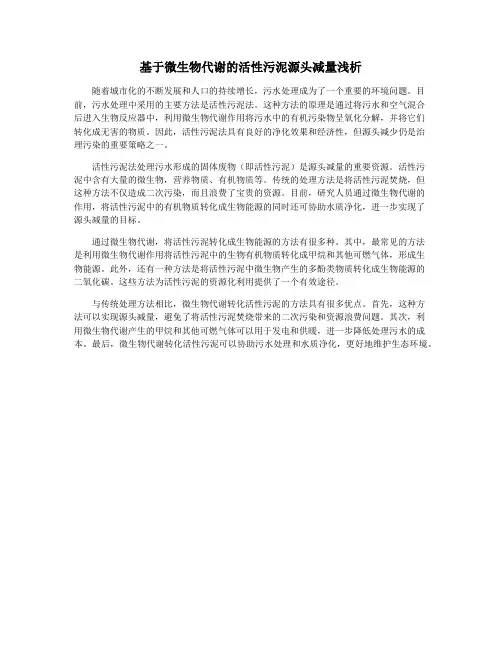 基于微生物代谢的活性污泥源头减量浅析