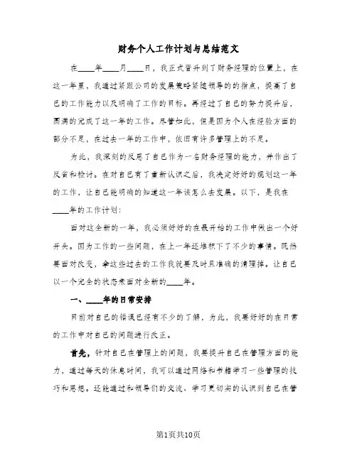 财务个人工作计划与总结范文（5篇）