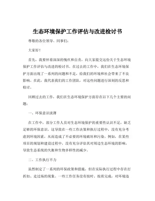 生态环境保护工作评估与改进检讨书
