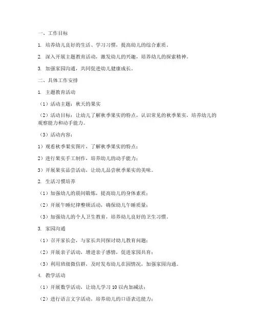 大班上学期第十周工作计划