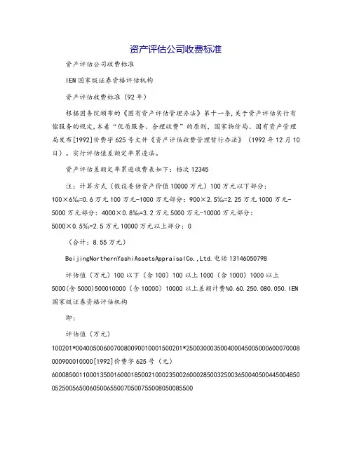 资产评估公司收费标准