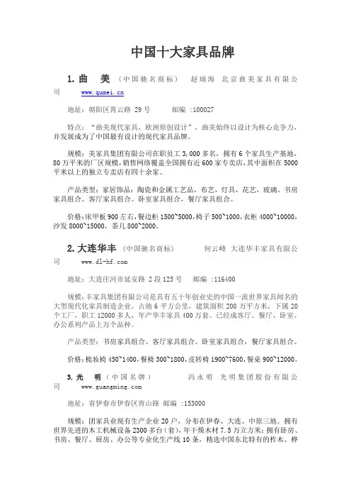 中国十大家具品牌 十佳企业家