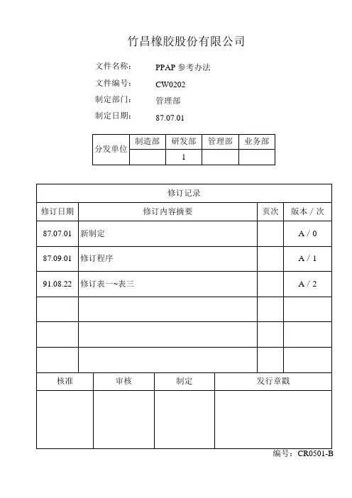 PPAP程序及相关表单