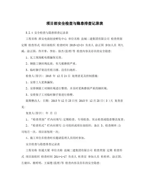 项目部安全检查与隐患排查记录表