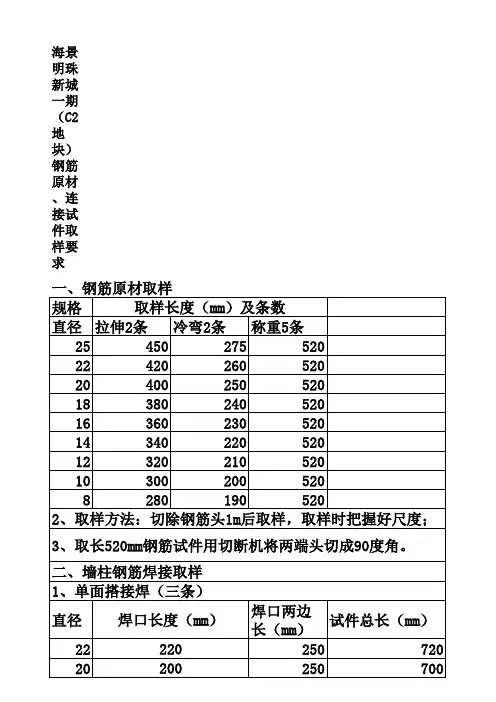 钢筋原材取样要求
