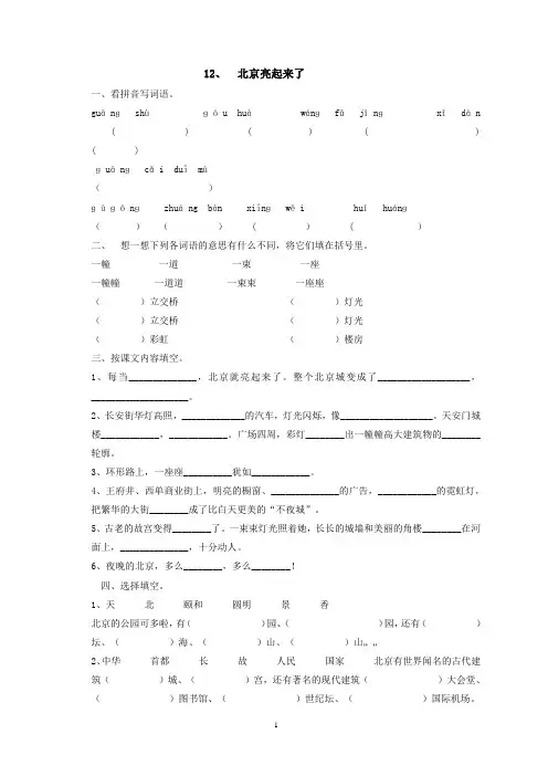 二年级下册12.北京亮起来了同步练习
